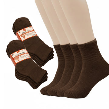 Diabetic Quarter socks for men and women — Soft stretch for sensitive feet — Brown