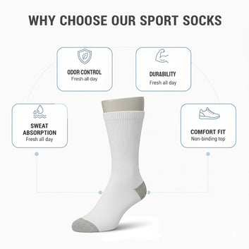 Unisex Crew Sports Socks — Athletic Socks for Running, Gym Training & Everyday Comfort — White