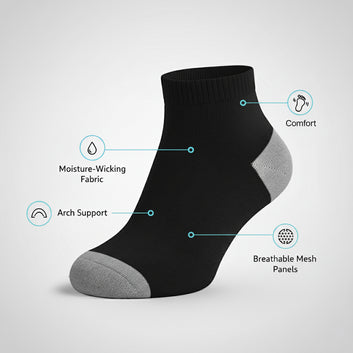 Unisex Ankle Sports Socks — Athletic Socks for Running, Gym Training & Everyday Comfort — Black