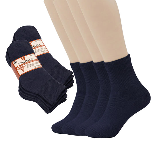 Diabetic Quarter socks for men and women — Soft stretch for sensitive feet — Navy Blue