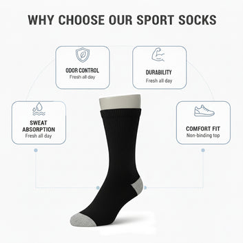 Unisex Crew Sports Socks — Athletic Socks for Running, Gym Training & Everyday Comfort — Black
