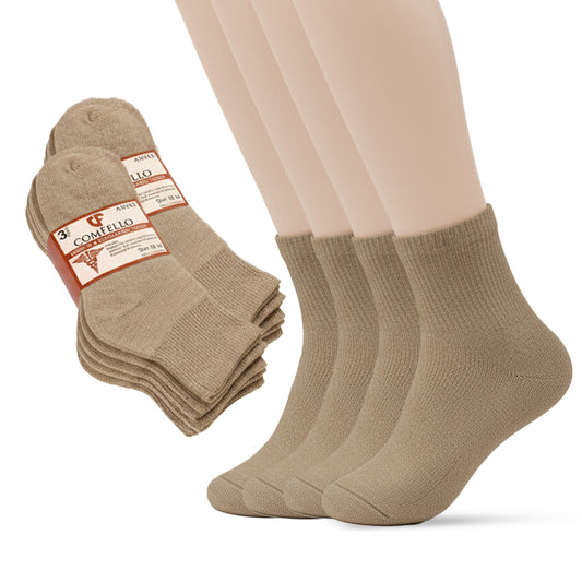 Diabetic Quarter socks for men and women — Soft stretch for sensitive feet — Khaki