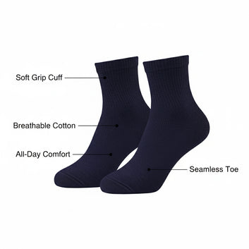 Diabetic Quarter socks for men and women — Soft stretch for sensitive feet — Navy Blue