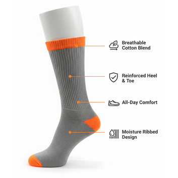 Unisex Crew Work Socks — Durable, Cushioned & Moisture — Wicking for Long Workdays and Boots — Orange