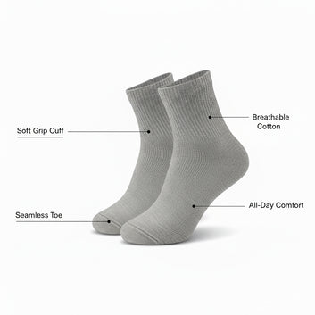 Diabetic Quarter socks for men and women — Soft stretch for sensitive feet — Grey