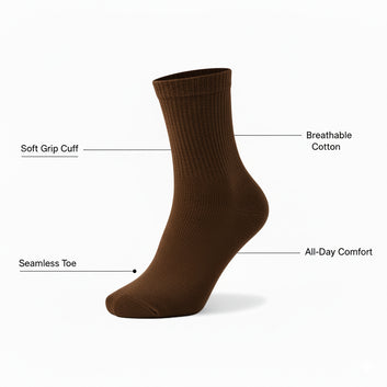 Diabetic Quarter socks for men and women — Soft stretch for sensitive feet — Brown