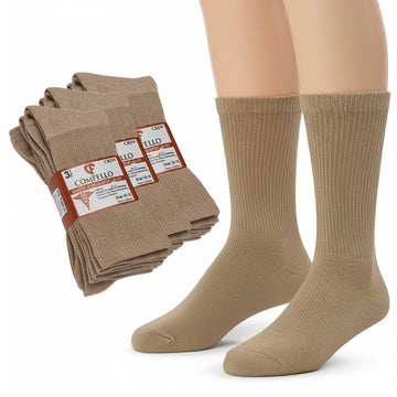 Diabetic Crew socks for men and women — Soft stretch for sensitive feet — Khaki