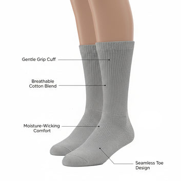 Diabetic Crew socks for men and women — Soft stretch for sensitive feet — Grey