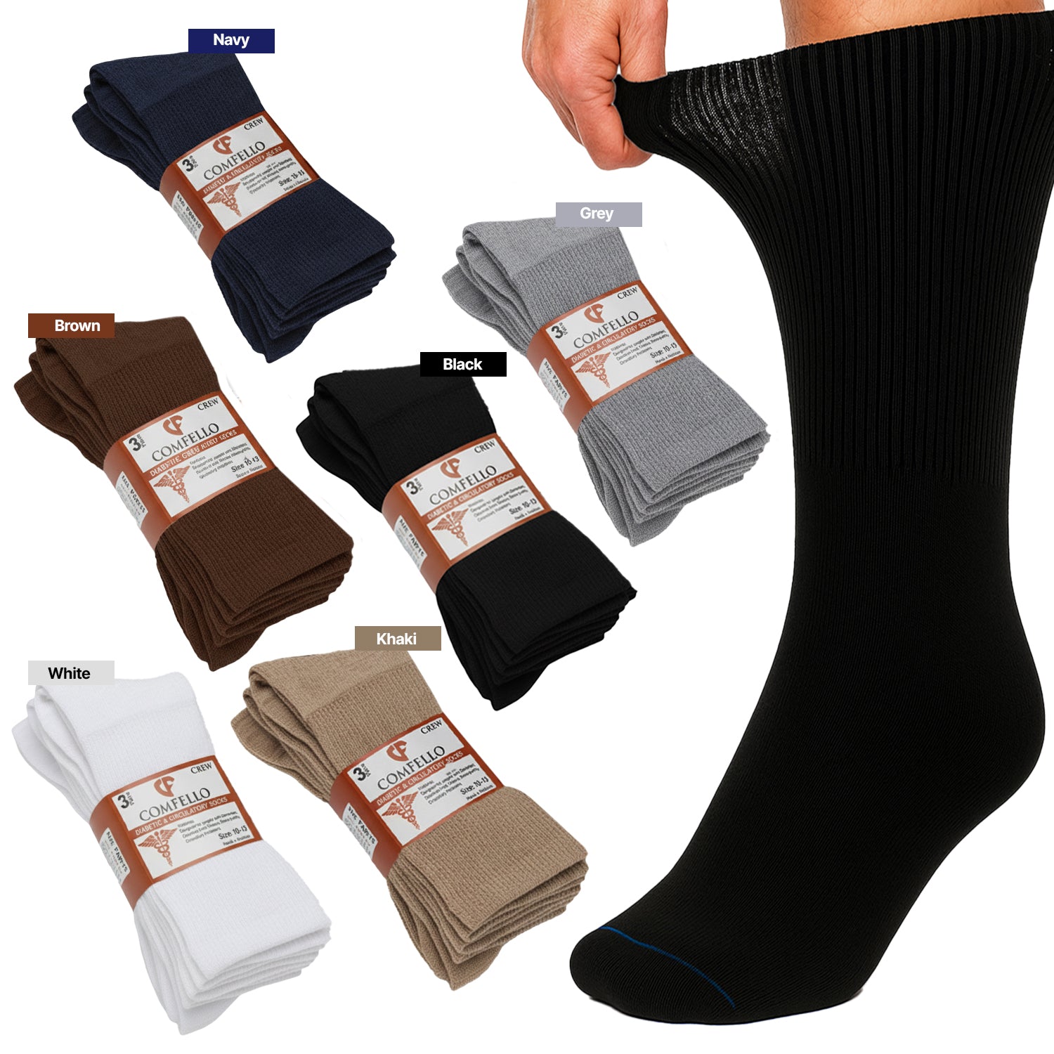 Diabetic Crew Socks for Men & Women – Soft Stretch, Seamless & Comfort Fit for Sensitive Feet