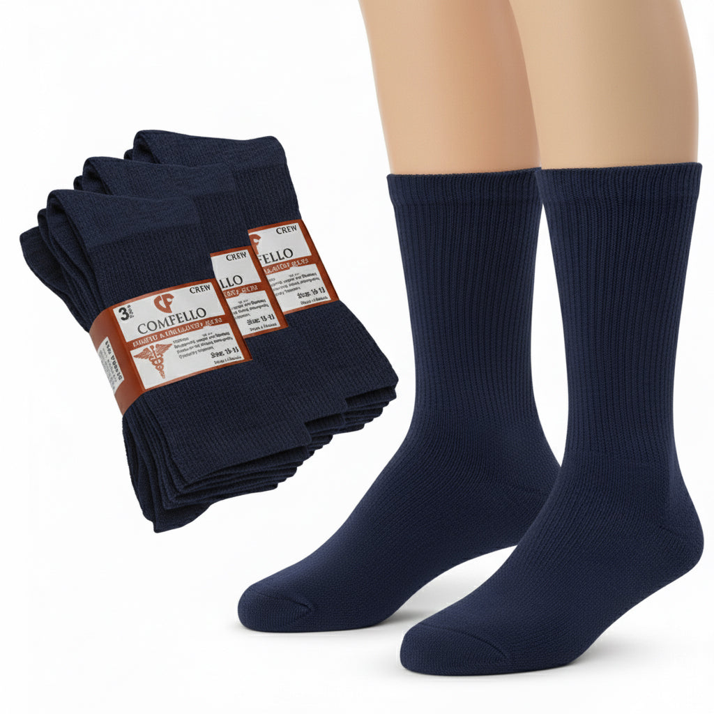 Diabetic Crew socks for men and women — Soft stretch for sensitive feet —  Navy Blue