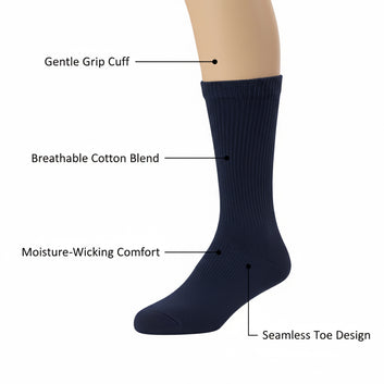 Diabetic Crew socks for men and women — Soft stretch for sensitive feet —  Navy Blue