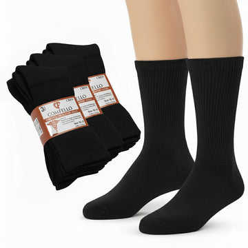 Diabetic Crew socks for men and women — Soft stretch for sensitive feet —  Black