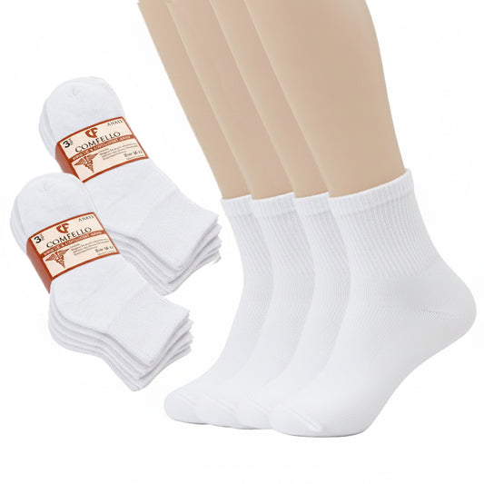 Diabetic Quarter socks for men and women — Soft stretch for sensitive feet —  White