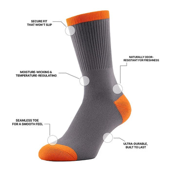 Men's Crew Work Socks — Durable, Cushioned & Moisture — Wicking for Long Workdays and Boots — Orange